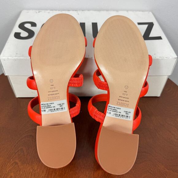 New Schutz Olly Mid Block Nappa Leather Sandal Bright Orange Size 6.5B - Picture 7 of 9